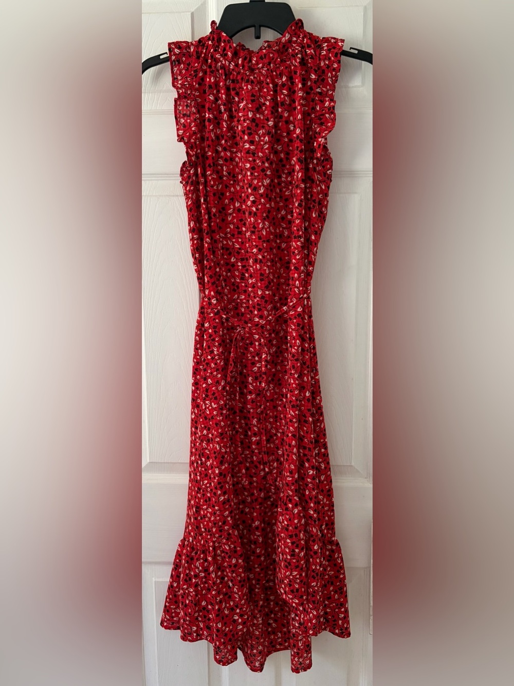 Who What Wear Red Floral Tie-Waist Midi Dress